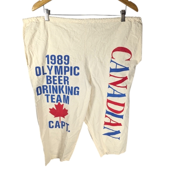 Vintage 1989 funny olympic beer drinking team Canadian pants one size - Picture 1 of 6